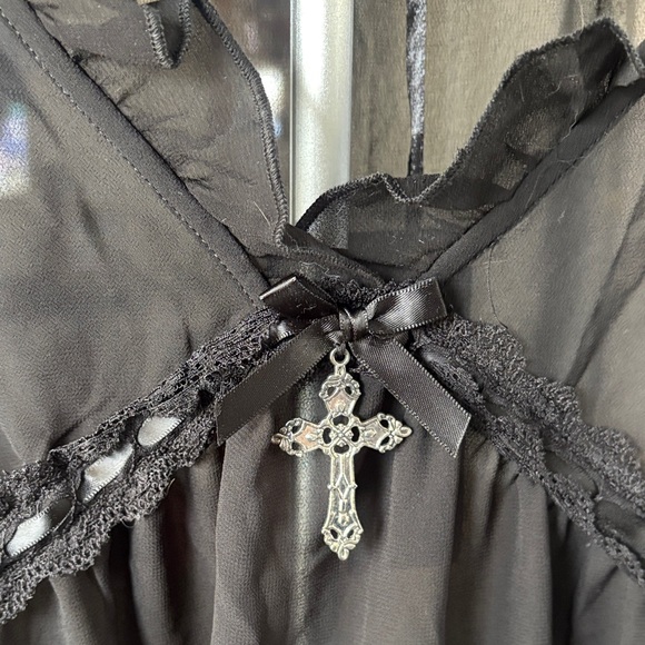 Widow Dolls Kill sheer Gothic Black Ruffled Women's dress SZ S - Picture 2 of 6